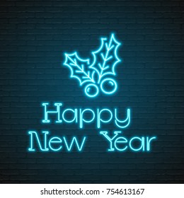 Happy New Year Hops Neon Light Glowing Flat Isolated Graphic Vector Isolated