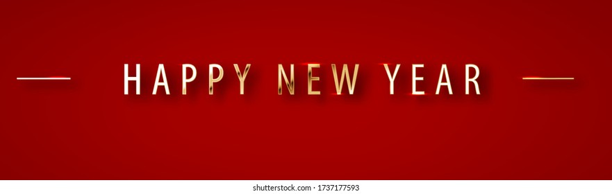 Happy New Year. Horizontal red Vector banner. Vector greeting illustration with golden.
