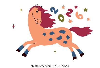 Feliz Ano Novo do Cavalo 2026 cartaz convite banner com cavalo de corrida
