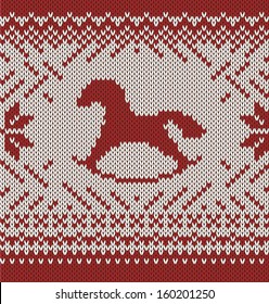 Happy New Year Horse. Knitted seamless background 
