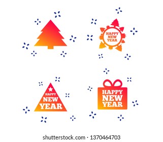 Happy new year icon. Christmas trees signs. World globe symbol. Random dynamic shapes. Gradient christmas icon. Vector