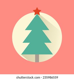 Happy New Year icon of christmas tree. Vector illustration of flat design