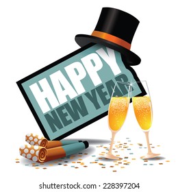 Happy New Year Icon With Party Blowers And Top Hat EPS 10 Vector