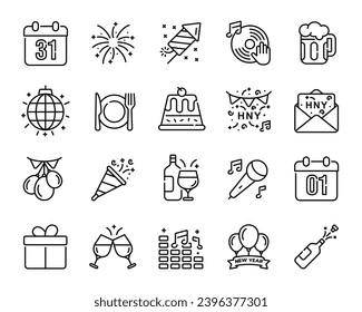 Happy new year icon set isolated on white background