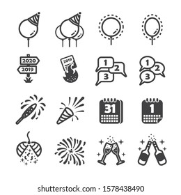 happy new year icon set/Flat icon set design, Out line vector icon set for design.
