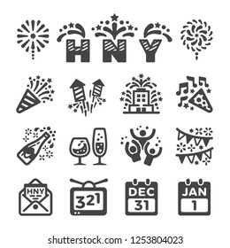 Conjunto de iconos de feliz año nuevo, Vector e ilustración