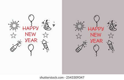 Happy New Year , New year icon,New Years Celebration Seamless Background Pattern,New Year's Eve Icons. Editable Stroke. Pixel Perfect. For Mobile and Web. Contains such icons as New Year's Eve, Party,