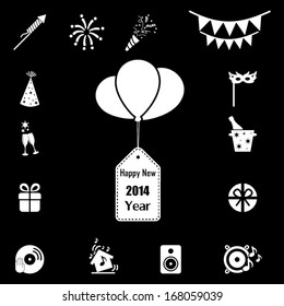 Happy New Year icons isolated on black background