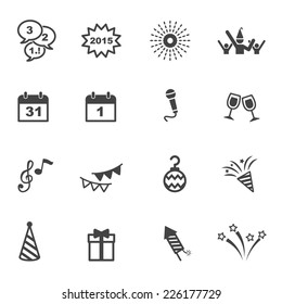 Happy New Year Icons, Mono Vector Symbols