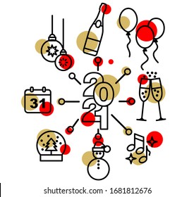Happy New Year icons set related with party, new year, celebration.