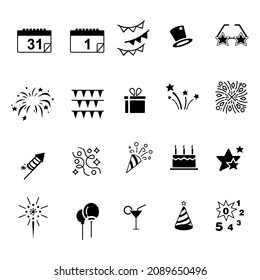Happy New Year icons set. Mono vector symbols