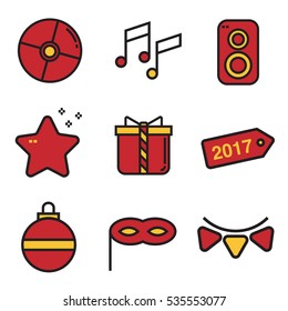 Happy New year icons set, line design illustration, EPS10