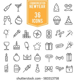 Happy New year icons set, line design illustration, EPS10