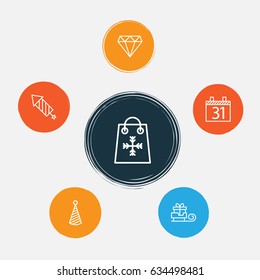 Happy New Year Icons Set. Collection Of Brilliant, Trading, Toboggan And Other Elements. Also Includes Symbols Such As Diamond, Skid, Christmas.