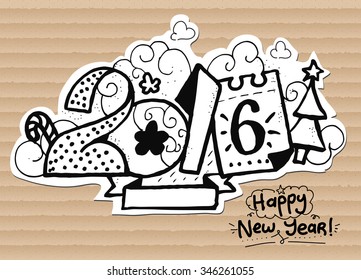 Happy New Year illustration, 2016 font. Hand drawn letters for your design, print, greeting cards, etc