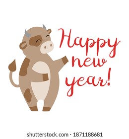 Happy new year illustration with bull. Chinese year of Ox 2021.