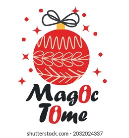 Happy New Year illustration. Christmas ball and decoration elements, Merry Christmas retro poster with lettering, greeting card, poster or print.