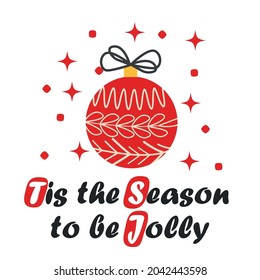 Happy New Year illustration. Christmas ball and decoration elements, Merry Christmas retro poster with lettering, greeting card, poster or print.