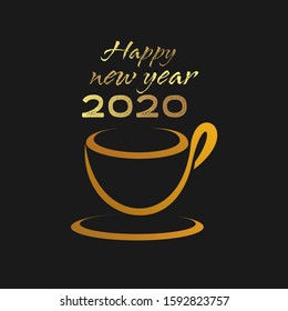 Happy New Year Illustration Coffee Cup Design, 2020, Vector, Eps 10, Happy New Year Wishes