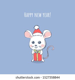 Happy new year illustration with cute rat