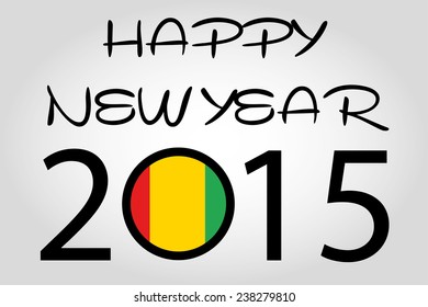 A Happy New Year Illustration with a flag inside the 0 of 2015 - Guinea