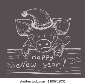 Happy New Year illustration. Funny piggy background with numbers. 2019 New Year is the year of the pig. Symbol of New Year 2019. Zodiac sign for calendar, invitation and celebration card.