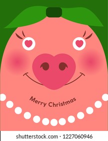 Happy New Year illustration. Funny piggy background. 2019 New Year is the year of the pig. Symbol of New Year 2019. Zodiac sign for calendar, invitation and celebration card.