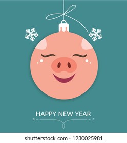 Happy New Year illustration. Funny piggy background. 2019 New Year is the year of the pig. Symbol of New Year 2019. Zodiac sign for calendar, invitation and celebration card.