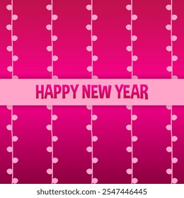 Happy New Year illustration. Greeting card for celebration, decoration, winter holiday. Twig vector pattern. Pink radient background