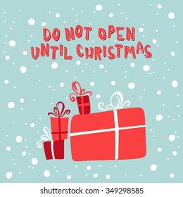 Happy New Year Illustration with a picture of Christmas gifts on a snowy background.