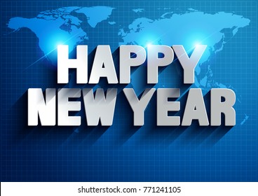 happy new year. illustration vector world map background.