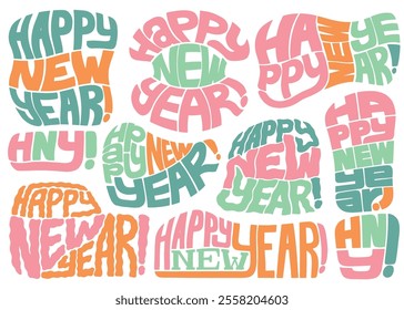 Happy New Year Illustrative lettering compilation set.  Vector Lettering design illustration for web, t-shirt design, other graphic design use