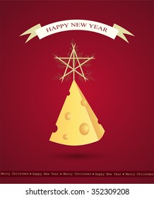 Happy New Year. Image Christmas tree cheese. Vector illustration.
