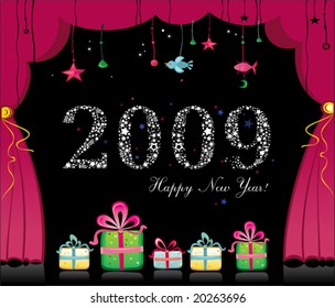 Happy new year image with magical theater curtain. To see similar, please VISIT MY GALLERY.