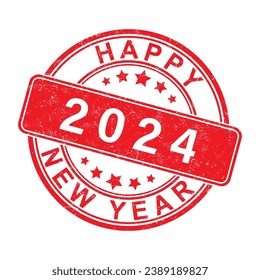feliz Año Nuevo. Impresión de un sello redondo con una escoria. plantilla para tarjetas de felicitación, banners, impresiones, pegatinas, sitios web, redes sociales y diseño creativo