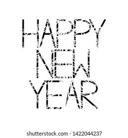 Happy new year inscription. Black words. Greeting card, poster, banner element