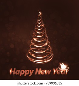 happy new year inscription neon with cart Santa Claus. illustration for your design