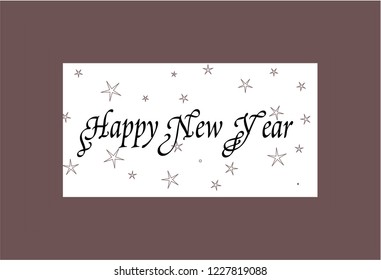 Happy New year inscription on white vector background with stars.