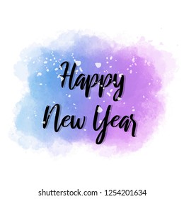 Happy New Year inscription on watercolor stain. EPS 10