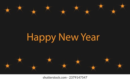 
happy new year inscription on a black background above and below snowflakes