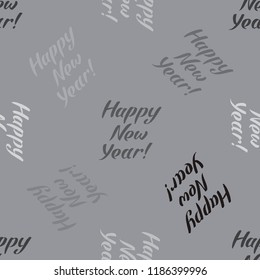 Happy New Year inscription seamless pattern. Stylish backdrop in gray colors for Christmas winter holidays design