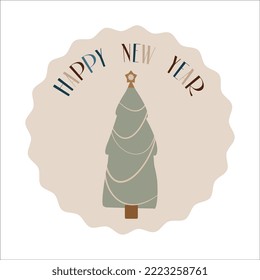 Happy New Year Inscription Vector Greeting Card Design Template with Christmas Toys