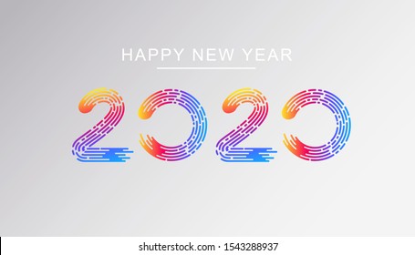Happy New Year Insta style banner template. 2020 number with traditional color gradient on grey background. Stylish december holiday postcard. Trendy winter greetings design. Vector illustration