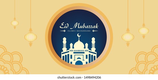 Happy New Year Islamic mosque background in circle