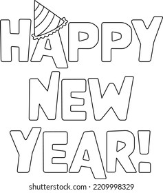 Happy New Year Isolated Coloring Page for Kids