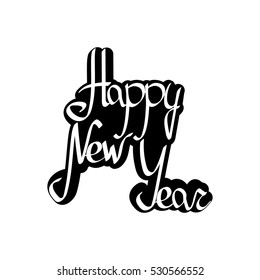 Happy New Year, isolated sticker, calligraphy phrase, word design template, vector illustration