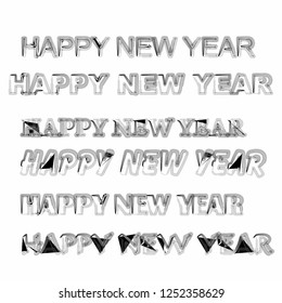 happy new year isolated vector art text alphabet design letters monochrome black font