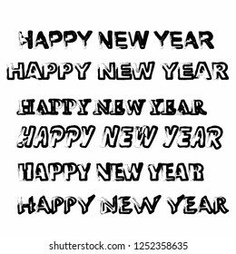 happy new year isolated vector art text alphabet design letters monochrome black font