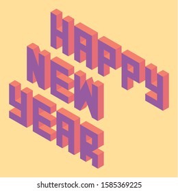Happy new year isometric set vector texture in calming sunset color , Background , Holiday decoration elements for design,postcard,greeting cards, invitations,flyer,sticker, stripe.
