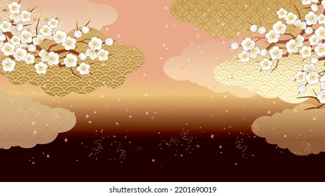 Happy New Year Japanese style illustration background (Happy New Year is written in Japanese)